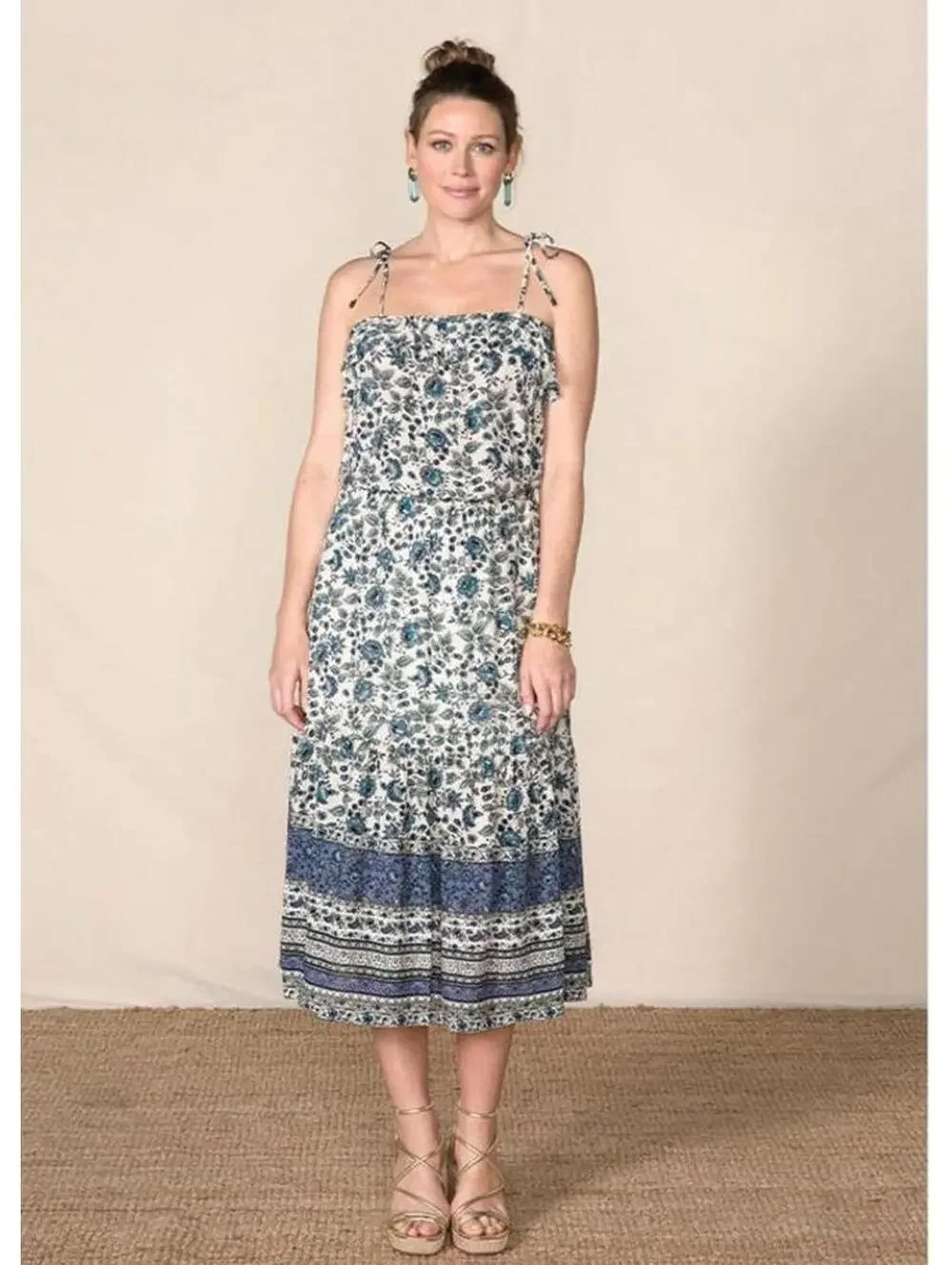 Matilda Jane Good Hart Maisie Floral Ruffle Midi Dress Large Blue White - Picture 3 of 9